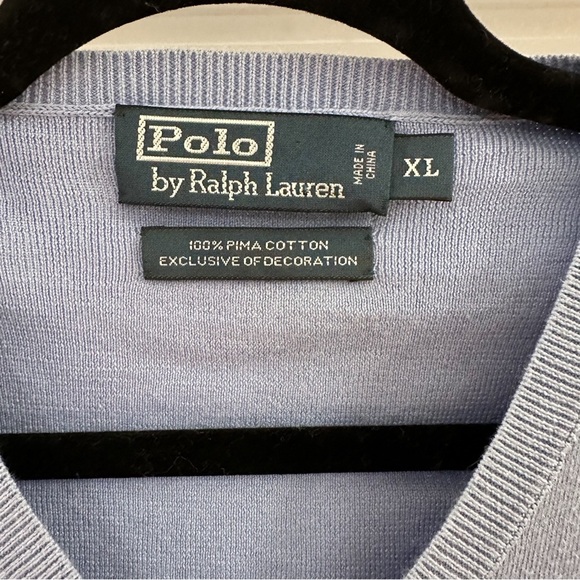 Polo by Ralph Lauren V Neck 100% Pima Cotton Pullover Sweater Blue sz XL - Picture 8 of 9